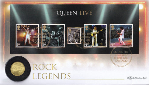 イギリス 2020年 Queen ロックの殿堂 25ポンド(1/4oz)金貨 裸(記念切手付き)
